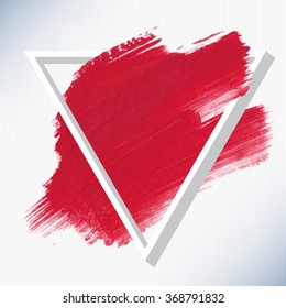 Original grunge brush paint texture design acrylic stroke poster over triangle 3D frame vector. Original rough paper hand painted vector. Perfect design for headline, logo and banner. 