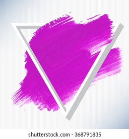 Original grunge brush paint texture design acrylic stroke poster over triangle 3D frame vector. Original rough paper hand painted vector. Perfect design for headline, logo and banner. 