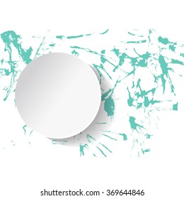 Original grunge brush paint texture design acrylic stroke poster over circle frame vector. Watercolor green drops. Original rough paper hand painted vector.