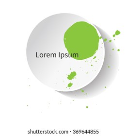 Original grunge brush paint texture design acrylic stroke poster over circle frame vector. Watercolor green drops. Original rough paper hand painted vector.