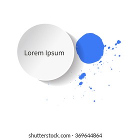 Original grunge brush paint texture design acrylic stroke poster over circle frame vector. Watercolor blue drops. Original rough paper hand painted vector.