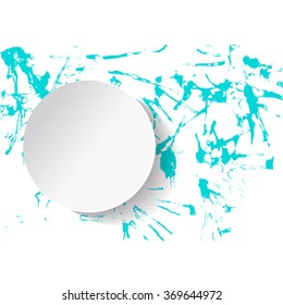 Original grunge brush paint texture design acrylic stroke poster over circle frame vector. Watercolor blue drops. Original rough paper hand painted vector.
