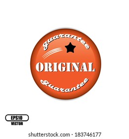 Original guarantee orange glossy style with black star. Vector illustration.