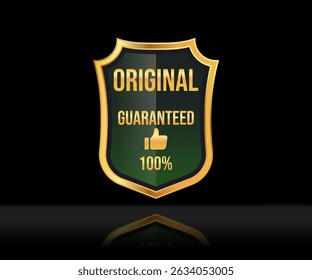 Original Guaranteed, 100 percent badge, luxury and elegant golden shield design.Commonly used for marketing, packaging, and branding for upscale products and services.