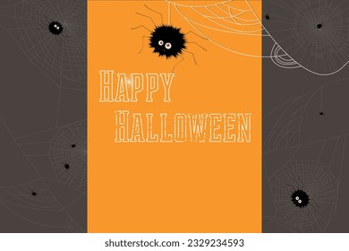 original Halloween banner pattern, template orange spider and white spiderweb. Holiday web flyer for text