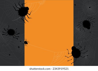original Halloween banner pattern, template orange spider and white spiderweb. Holiday web flyer for text	
