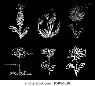 Original hand draw line art ornate white flower design on a black background