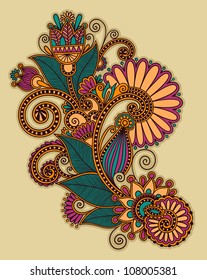 original hand draw line art ornate flower design. Ukrainian traditional style