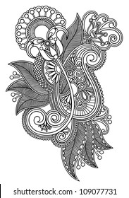 original hand draw line art ornate flower design. Ukrainian traditional style