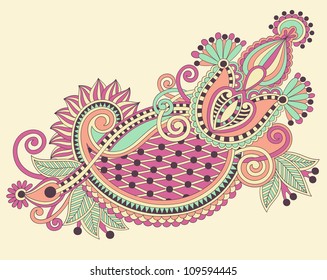 original hand draw line art ornate flower design. Ukrainian traditional style