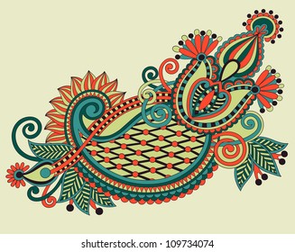 original hand draw line art ornate flower design. Ukrainian traditional style