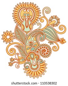 original hand draw line art ornate flower design. Ukrainian traditional style