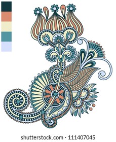 original hand draw line art ornate flower design. Ukrainian traditional style