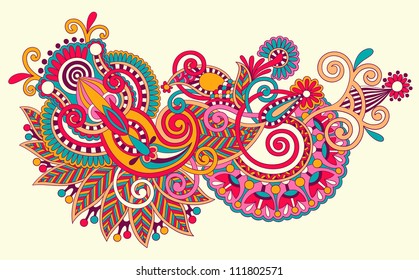 original hand draw line art ornate flower design. Ukrainian traditional style