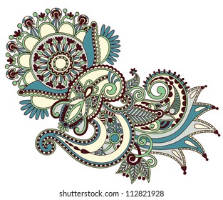 original hand draw line art ornate flower design. Ukrainian traditional style