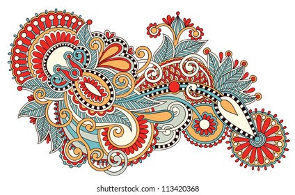 original hand draw line art ornate flower design. Ukrainian traditional style