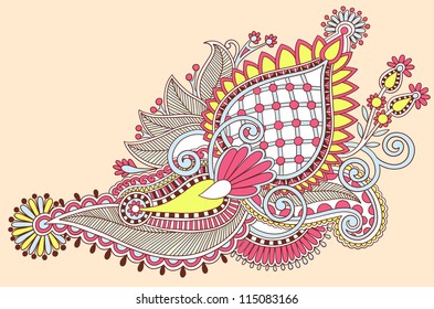 original hand draw line art ornate flower design. Ukrainian traditional style