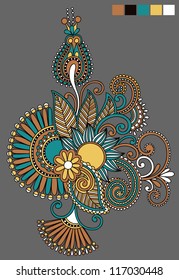 original hand draw line art ornate flower design. Ukrainian traditional style