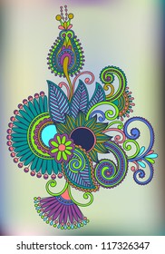 original hand draw line art ornate flower design. Ukrainian traditional style