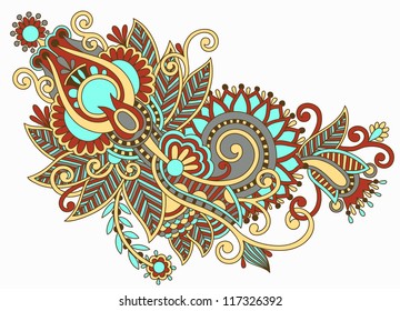 original hand draw line art ornate flower design. Ukrainian traditional style