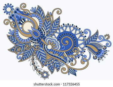 original hand draw line art ornate flower design. Ukrainian traditional style