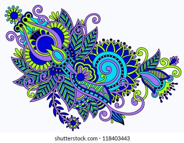 Original Hand zeichnen Linie Kunst verzierte Blume Design. Traditioneller ukrainischer Stil