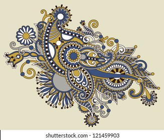 original hand draw line art ornate flower design. Ukrainian traditional style