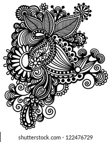 original hand draw line art ornate flower design. Ukrainian traditional style