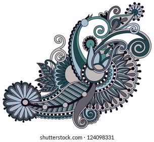 original hand draw line art ornate flower design. Ukrainian traditional style