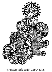 original hand draw line art ornate flower design. Ukrainian traditional style