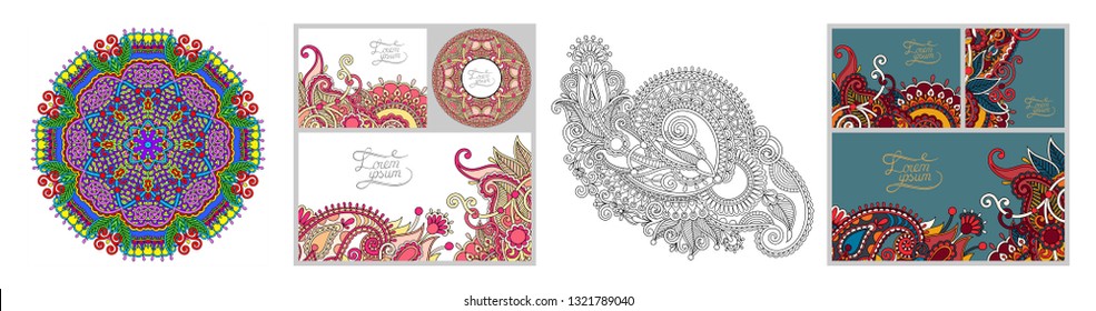original hand draw line art ornate flower design. Ukrainian traditional style