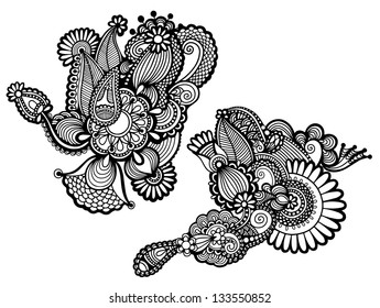  original hand draw line art ornate flower design. Ukrainian traditional style