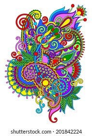 original hand draw line art ornate flower design. Ukrainian traditional style