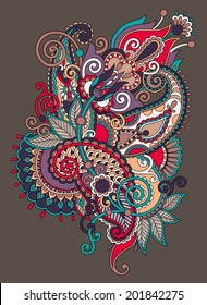 original hand draw line art ornate flower design. Ukrainian traditional style