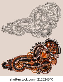 original hand draw line art ornate flower design. Ukrainian traditional style, vector illustration