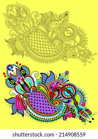 original hand draw line art ornate flower design. Ukrainian traditional style, vector illustration