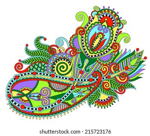 original hand draw line art ornate flower design. Ukrainian traditional style, vector illustration