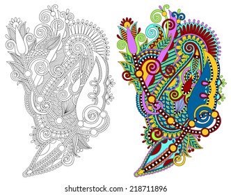 original hand draw line art ornate flower design. Ukrainian traditional style, vector illustration