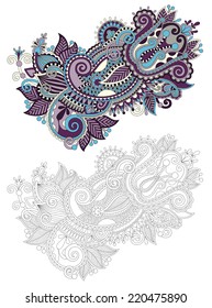 original hand draw line art ornate flower design. Ukrainian traditional style