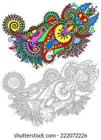 original hand draw line art ornate flower design. Ukrainian traditional style
