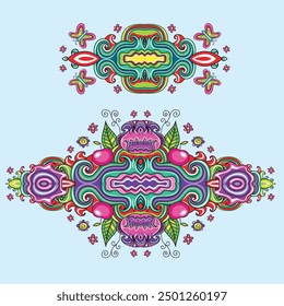 Original hand draw line art ornate flower design, Ukrainian trend