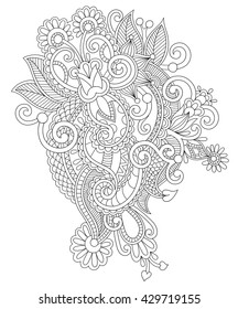 original hand draw line art ornate flower design. Ukrainian traditional style, vector illustration