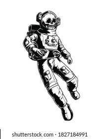 original hand drawing astronaut skull  vector