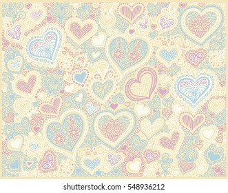original hand drawing heart shape background in pastel colors to valentines day design, vector illustration