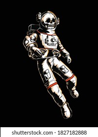 original hand drawing illustration vector astronaut skull or skeleton