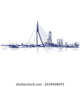 Original hand drawn background of The Erasmusbrug Rotterdam, Netherlands