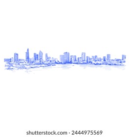 Original hand drawn background of ho chi minh city in Vietnam