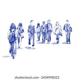 Original hand drawn background of people walking street at kyoto japan