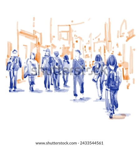 Original hand drawn background of people walking street at kyoto japan