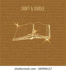 Original hand drawn doodle on the craft paper background.Open book.